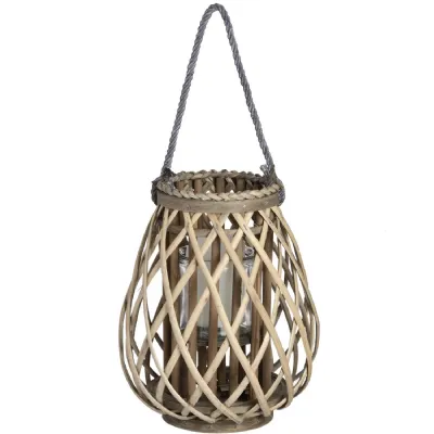 Small Wicker Bulbous Lantern