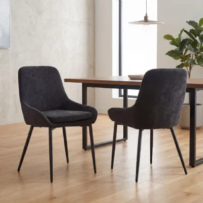 Black Fabric Curved Back Upholstered Dining Chair Metal Legs