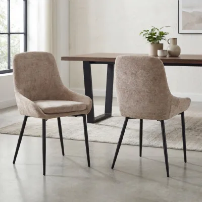 Mink Fabric Curved Back Upholstered Dining Chair Metal Legs