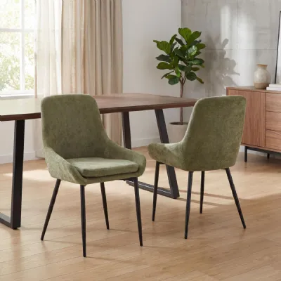 Green Fabric Curved Back Upholstered Dining Chair Metal Legs