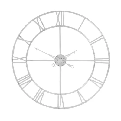 Large Round Silver Foil Skeleton Wall Clock Roman Numerals 100cm Diameter