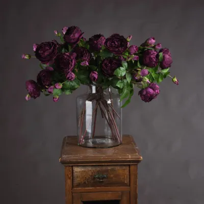 Deep Purple Wedding Peony Rose Spray
