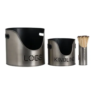 Logs And Kindling Buckets And Matchstick Holder