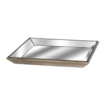 Mirrored Square Tray W Wooden Detailing