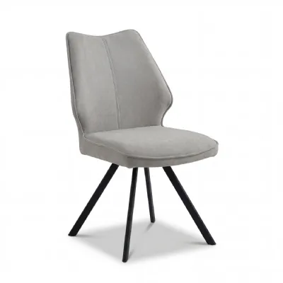 Beige Fabric Swivel Dining Chair Black Metal Legs