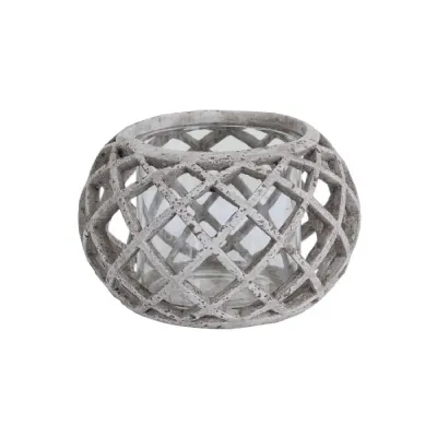 Round Ceramic Lattice Hurricane Lantern
