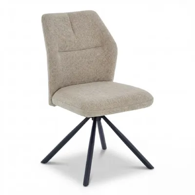 Mink Ribbed Fabric Swivel Dining Chair Black Metal Legs
