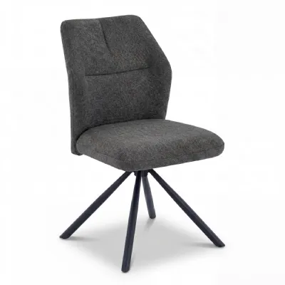 Charcoal Ribbed Fabric Swivel Dining Chair Black Metal Legs