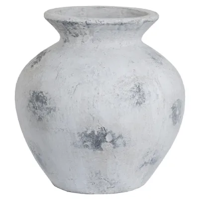 Antiqued White Vase for Faux Foliage