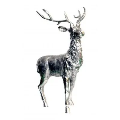 Antique Silver Finish Tall Deer Sculptural Ornament H117cm