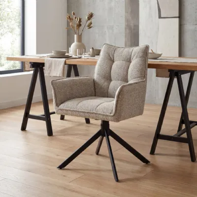 Mocha Tweed Fabric Swivel Dining Chair Metal Legs