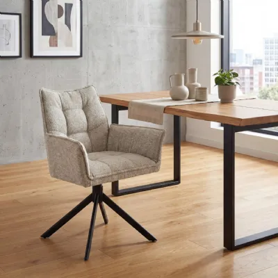 Cappuccino Tweed Fabric Swivel Dining Chair Metal Legs