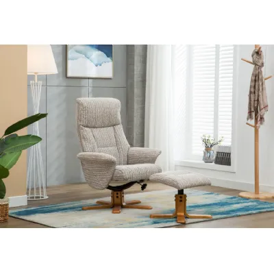 Cream Fabric Swivel Recliner and Footstool Set Cherry Base