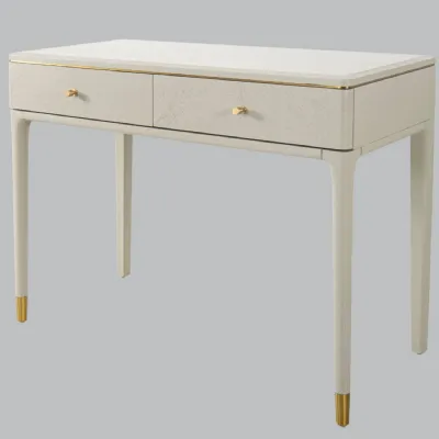 Off White Wooden 2 Drawer Dressing Table with Brass Detail