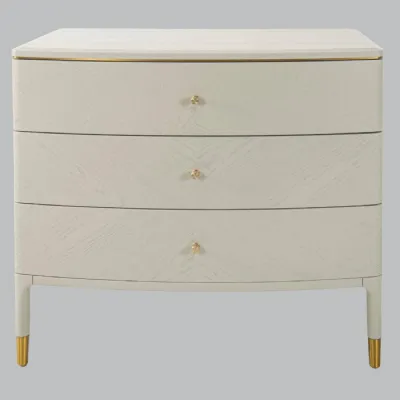 Off White Wooden Curved Chest of 3 Drawers
