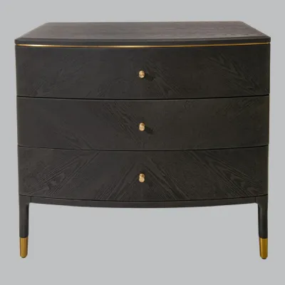 Dark Grey Wooden Curved Chest of 3 Drawers