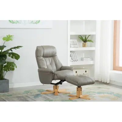 Grey Leather Effect Swivel Reclining Armchair with Footstool