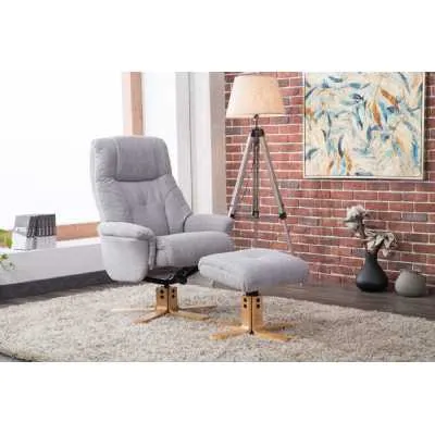 Silver Fabric Upholstered Swivel Recliner Chair And Footstool Star Shaped Mid Oak Base