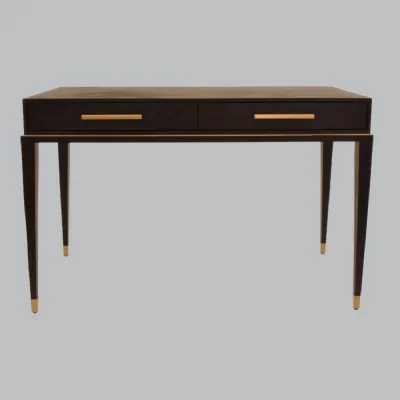 Black Wooden 2 Drawer Dressing Table Brass Trimmed