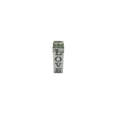 Silver Mirrored Love Candle Holder with Glitter Letter Design