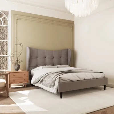Brown Fabric 4ft6in Double 135cm Bed with Padded Headboard