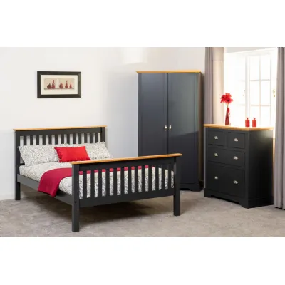 Dark Grey and Oak Effect 5ft King Size 150cm High End Bed