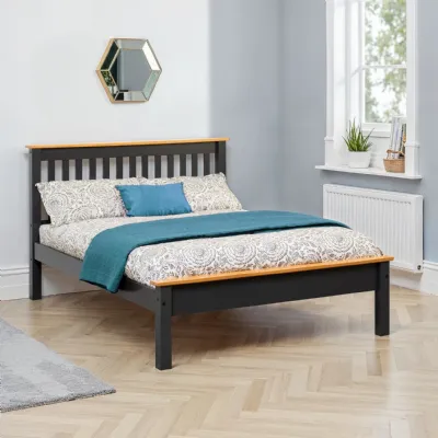 Dark Grey and Oak Effect 5ft King Size Low End Bed