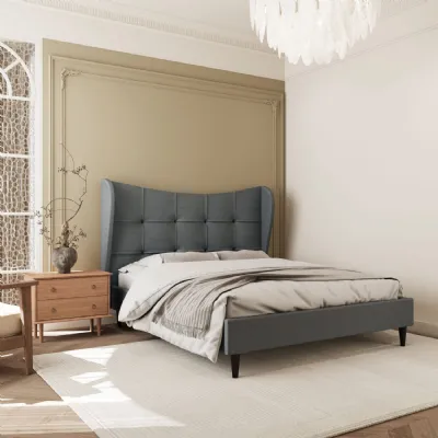 Grey Fabric 5ft King Size Bed with Padded Headboard