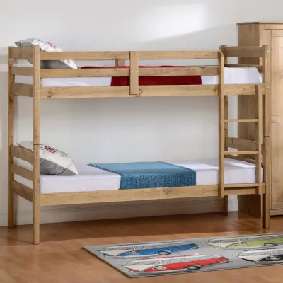 Natural Wood 3ft Single 90cm Kids Bunk Bed with Side Ladder
