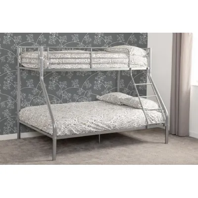 3ft Top and 4ft6in Bottom Sleeper Bunk Bed Silver Framed