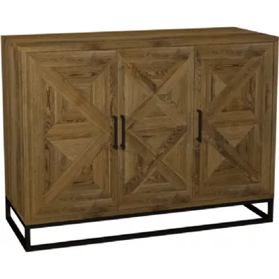 Rustic Oak 3 Door Narrow Sideboard Metal Base