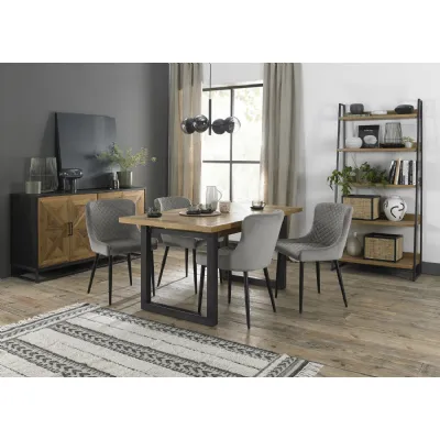 Rustic Oak Extending Dining Table 4 Grey Velvet Chairs