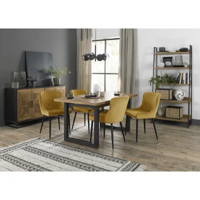 Rustic Oak Extending Dining Table 4 Yellow Velvet Chairs Set