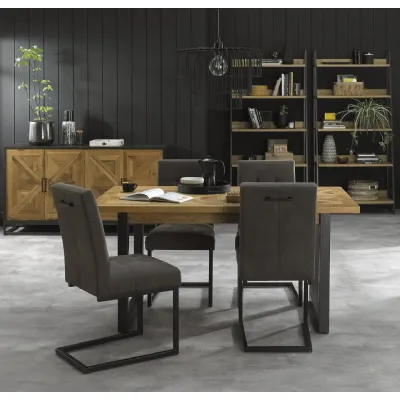 Rustic Oak Extending Dining Table Set 4 Dark Grey Chairs