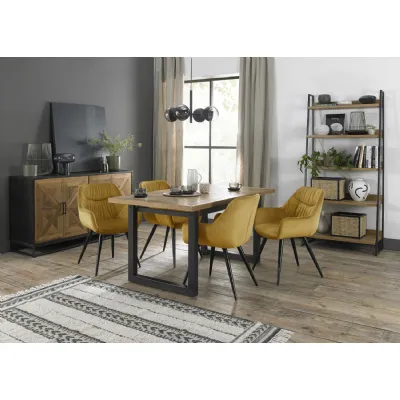 Rustic Oak Extending Dining Set 4 Yellow Velvet Chairs