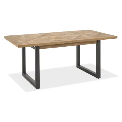 Rustic Oak Top Large Extending Dining Table Black Metal Base