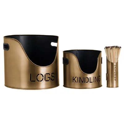 Bronze Finish Kindling Buckets And Matchstick Holder