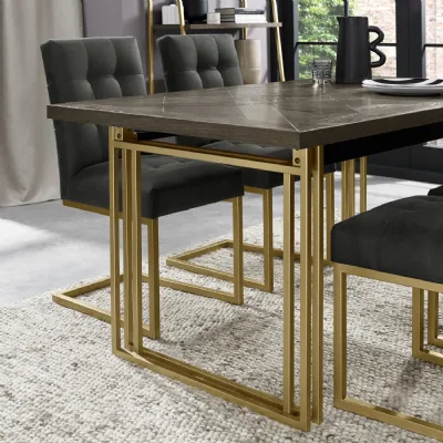 Dark Oak 4 to 6 Seater Extending Dining Table Brass Base