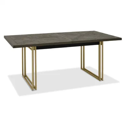 Dark Oak Large Extending Dining Table with Brass Metal Base