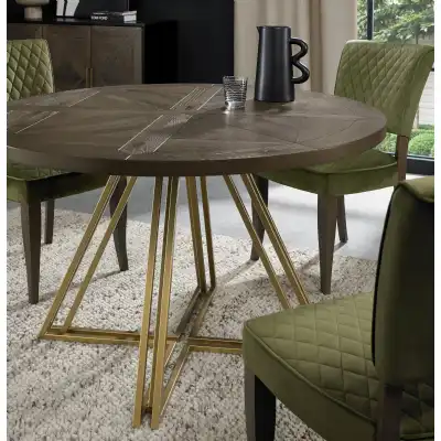 Dark Oak Medium 4 Seater Round Dining Table with Brass Base
