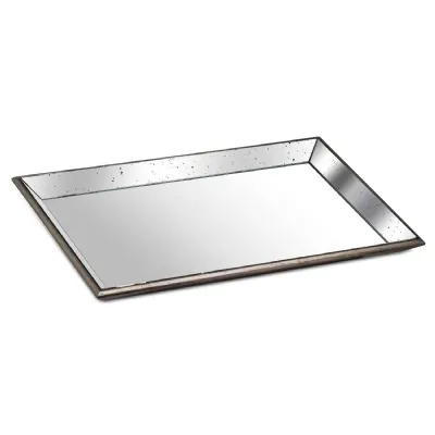 Large Mirrored Tray With Wooden Detailing