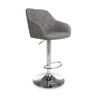 Grey Fabric Adjustable Swivel Bar Stool Chrome Base