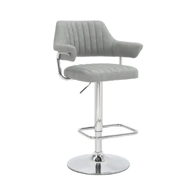 Light Grey Leather Effect Swivel Bar Stool with Chrome Base