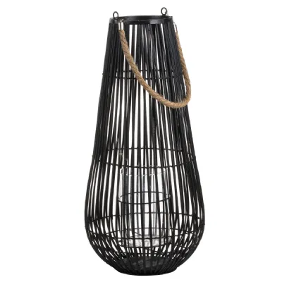 Small Domed Rattan Lantern With Rope Detail