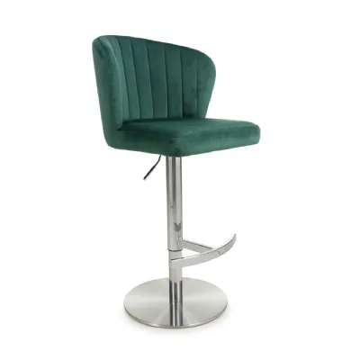 Green Brushed Velvet Fabric Swivel Bar Stool Steel Base