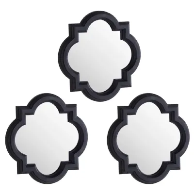 Set Of Three Dark Grey Quarterfoil Mirrors