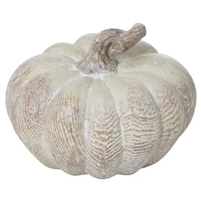 Carved Wood Effect Small Squat Pumpkin