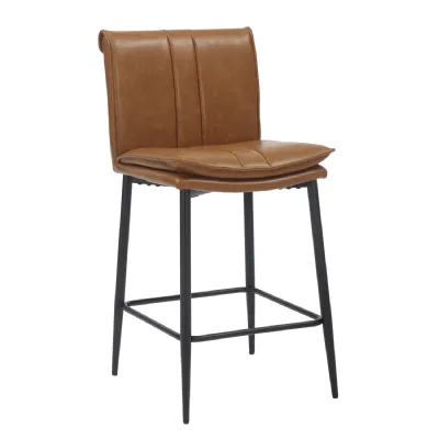 Tan Brown Leather Effect Bar Stool Black Metal Legs