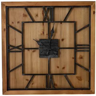 Black Square Wooden Roman Numeral Wall Clock