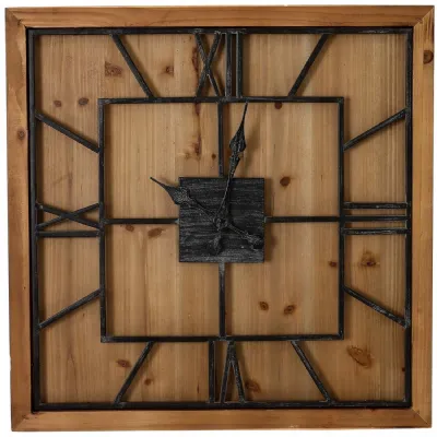 Williston Large Wooden Square Wall Clock Grey Metal Roman Numeral Clock Face 90cm